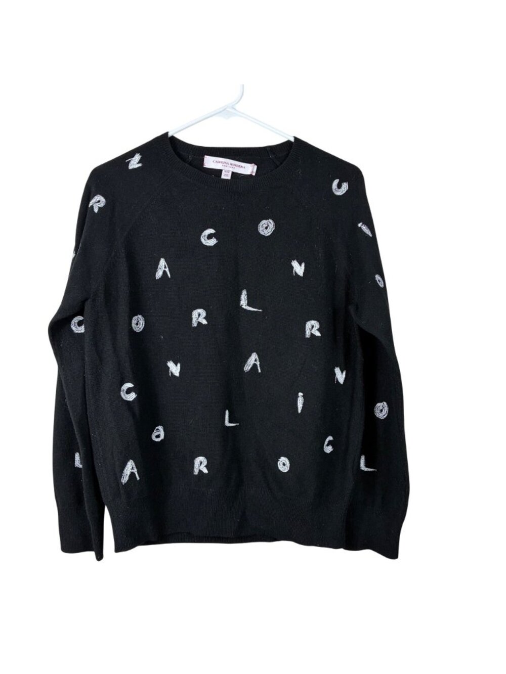 Carolina Herrera Cashmere Sweater M Black Scribble Logo Made in Italy Luxury